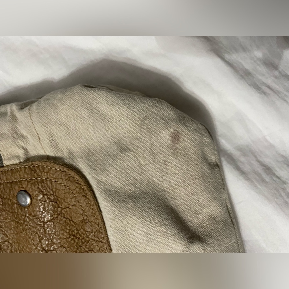 Gray Canvas and Leather Crossbody Bag with Tan Trim - Picture 3 of 14